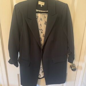 Teal Plus Size Long Blazer with Floral Lining